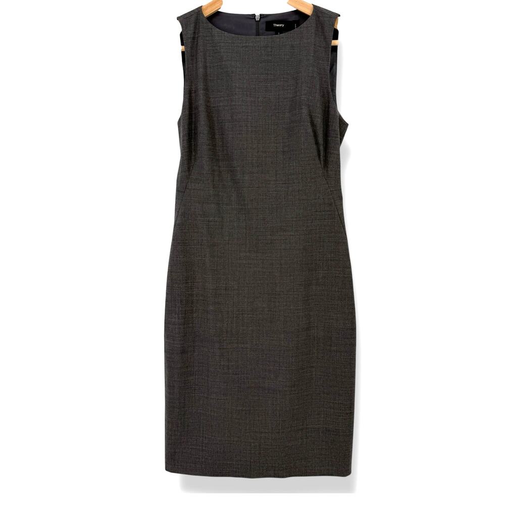 Theory Betty 2B Sheath Dress Womens Size 0 Gray Wool Blend Lined Sleeveless